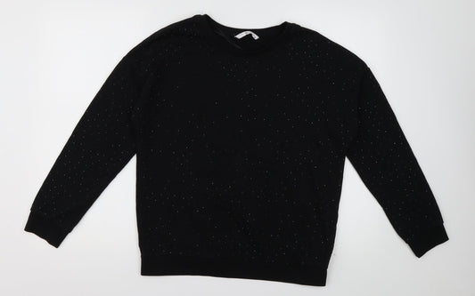 sainsburys Womens Black Crew Neck  Cotton Pullover Jumper Size 10   - Sparkle