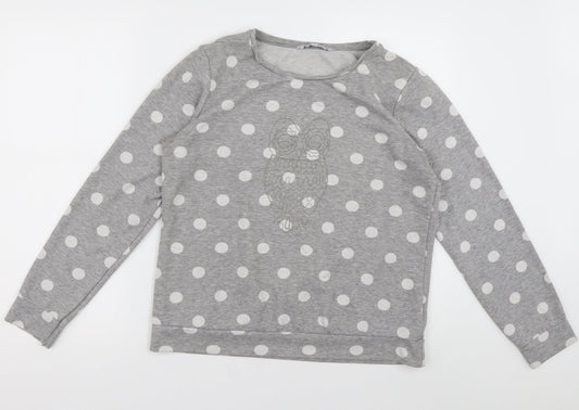 Debenhams Womens Grey Crew Neck Polka Dot Cotton Pullover Jumper Size 14   - owl