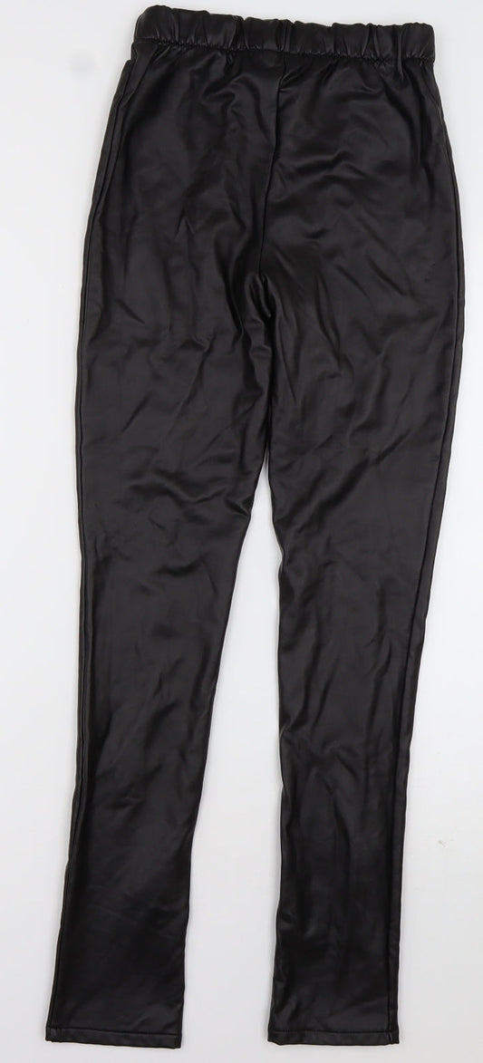 Boohoo Womens Black  Polyester Trousers  Size 4 L30 in Regular  - Leather Look Leggings