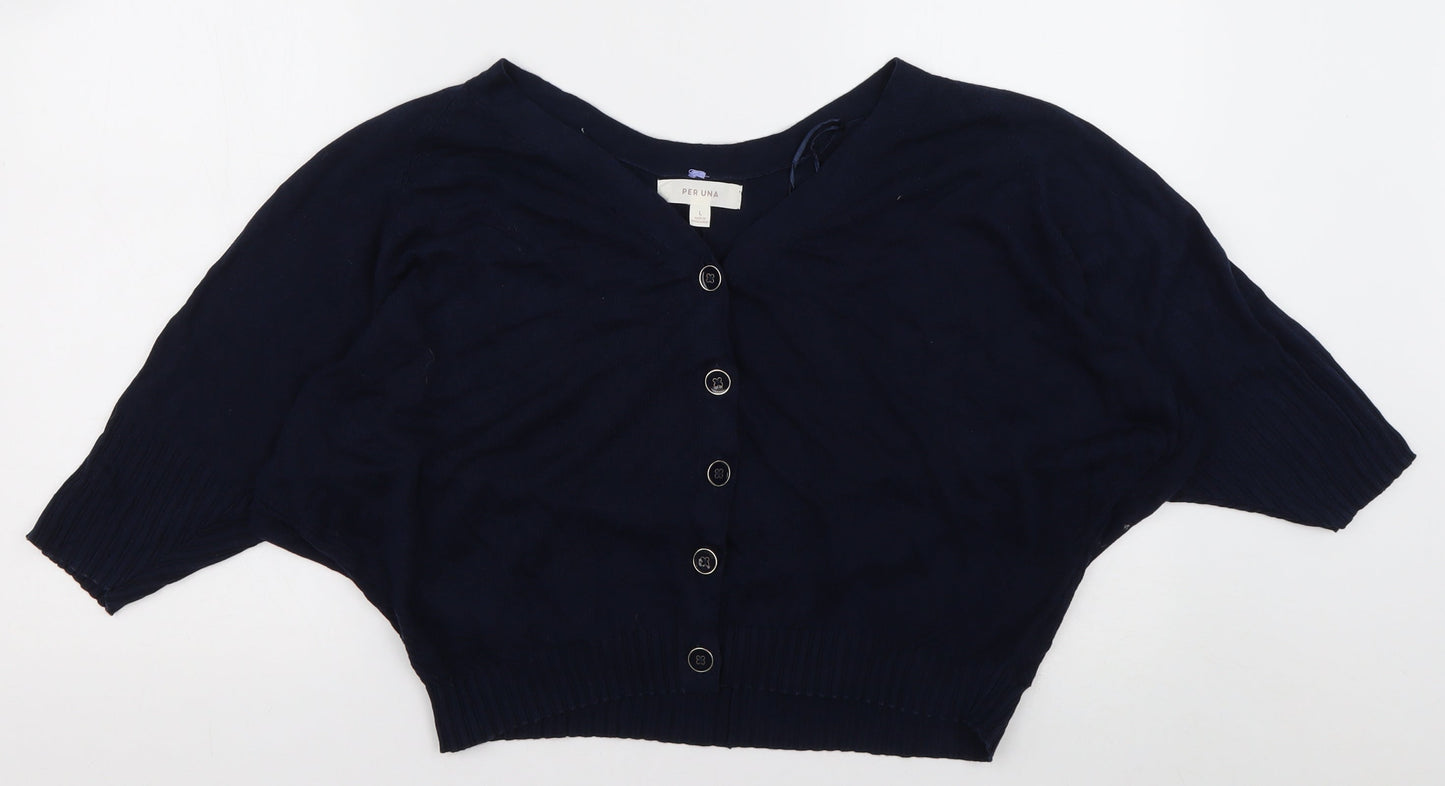 Marks and Spencer Womens Blue V-Neck  Lyocell Cardigan Jumper Size L