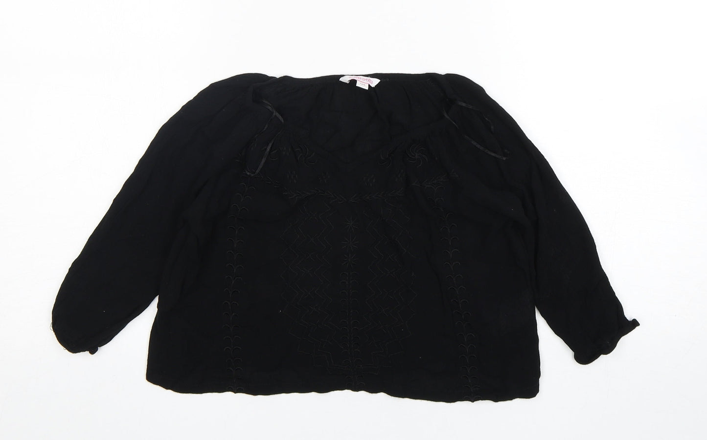Miss E-vie Girls Black  Viscose Basic Blouse Size 7 Years V-Neck