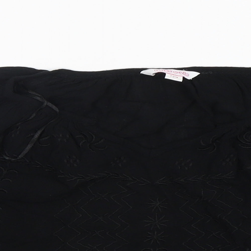 Miss E-vie Girls Black  Viscose Basic Blouse Size 7 Years V-Neck
