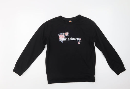 SheIn Girls Black  Cotton Pullover Sweatshirt Size 14-15 Years