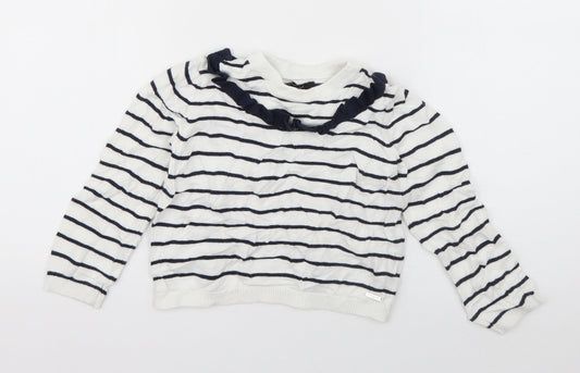 Autograph Girls White Crew Neck Striped Viscose Pullover Jumper Size 5-6 Years  Pullover
