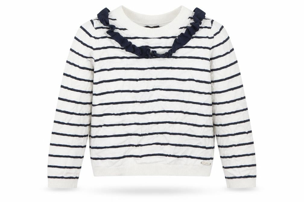 Autograph Girls White Crew Neck Striped Viscose Pullover Jumper Size 5-6 Years  Pullover