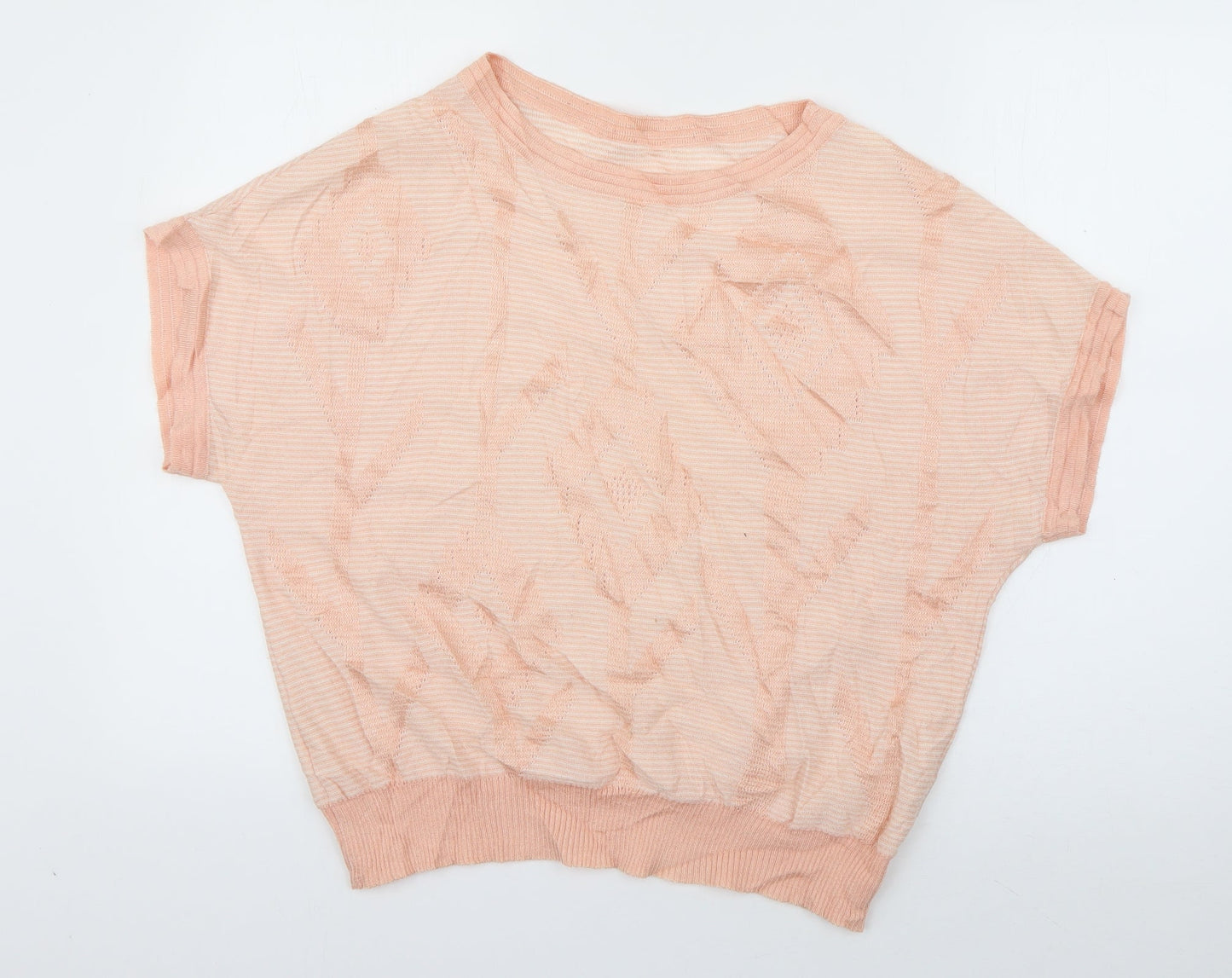 Preworn Womens Pink Roll Neck Geometric Polyester Pullover Jumper Size 10