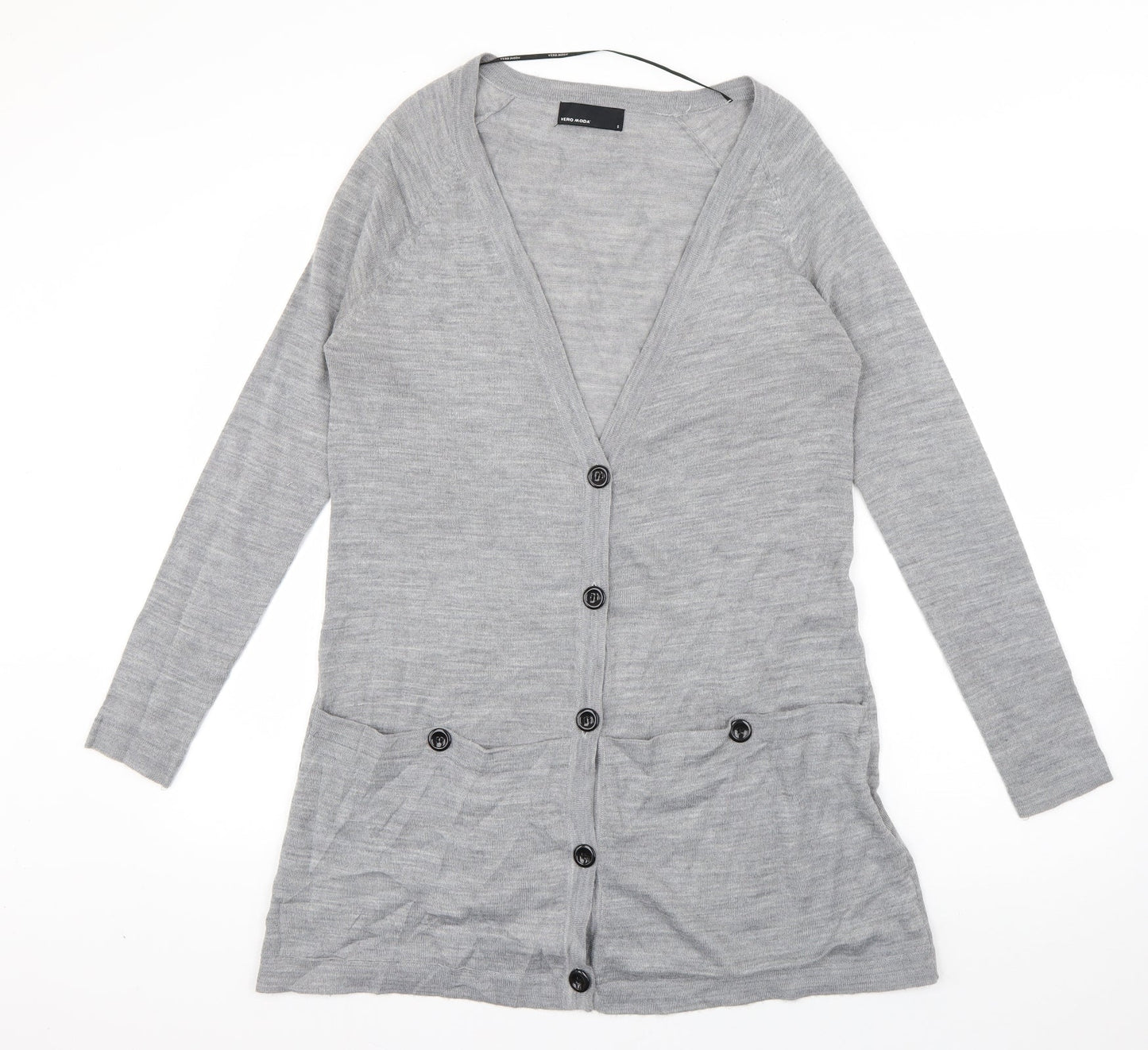 VERO MODA Womens Grey Round Neck  Acrylic Cardigan Jumper Size S