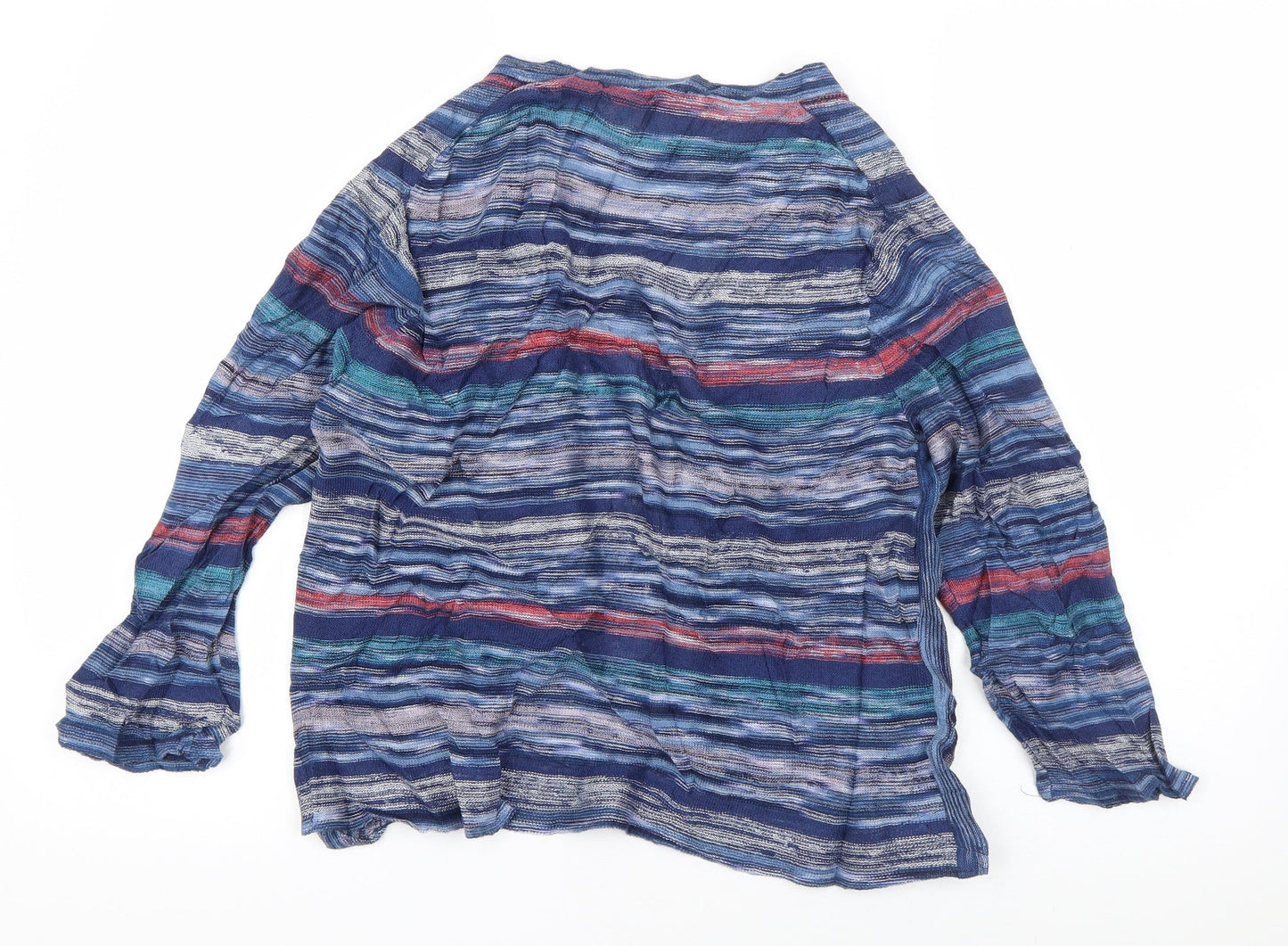 East  Womens Blue V-Neck Striped Polyester Cardigan Jumper Size S
