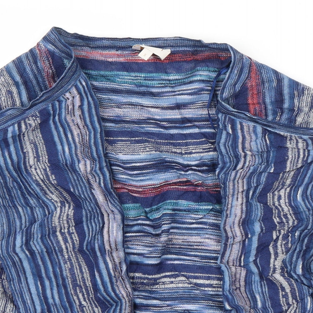 East  Womens Blue V-Neck Striped Polyester Cardigan Jumper Size S