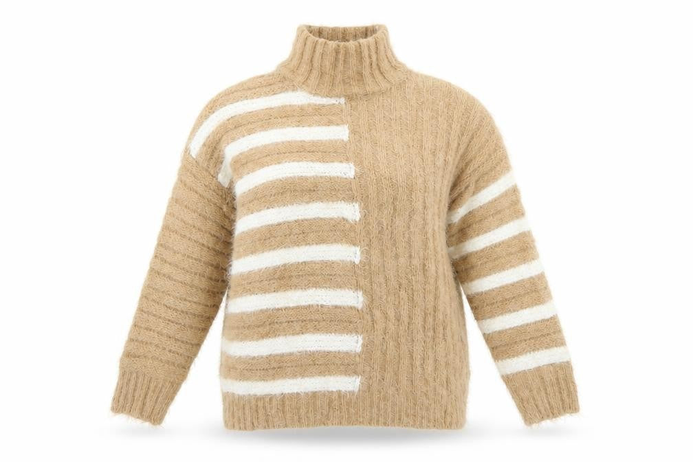 Marks and Spencer Womens Brown High Neck Striped Polyamide Pullover Jumper Size S