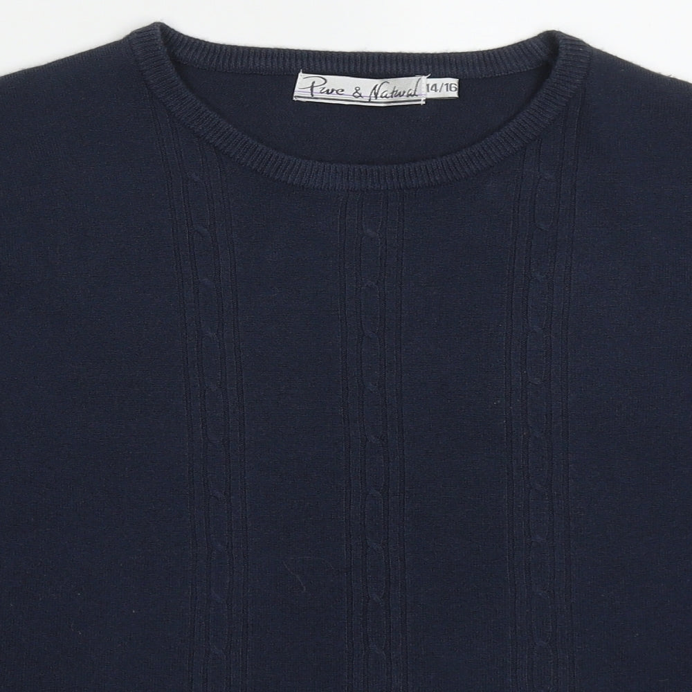 Pure & Natural Womens Blue Round Neck  Acrylic Pullover Jumper Size 14