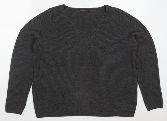 Marks and Spencer Womens Grey V-Neck  Acrylic Pullover Jumper Size 16