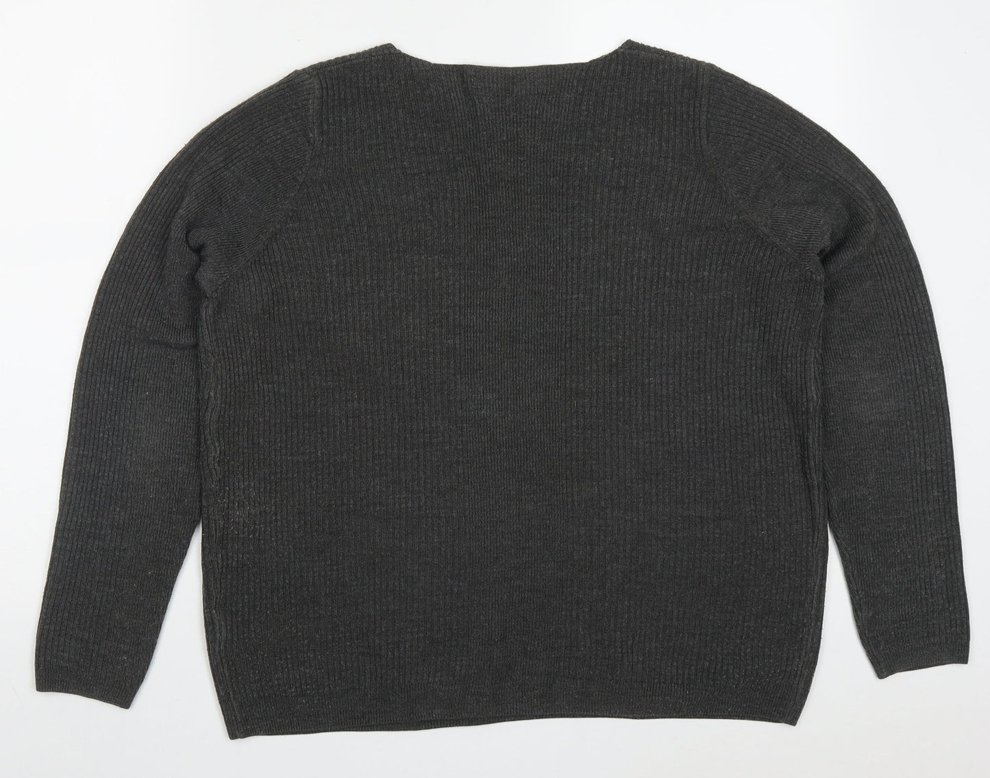 Marks and Spencer Womens Grey V-Neck  Acrylic Pullover Jumper Size 16