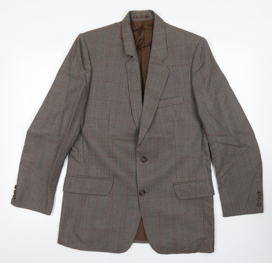 Hector James Mens Grey Plaid Wool Jacket Blazer Size 38