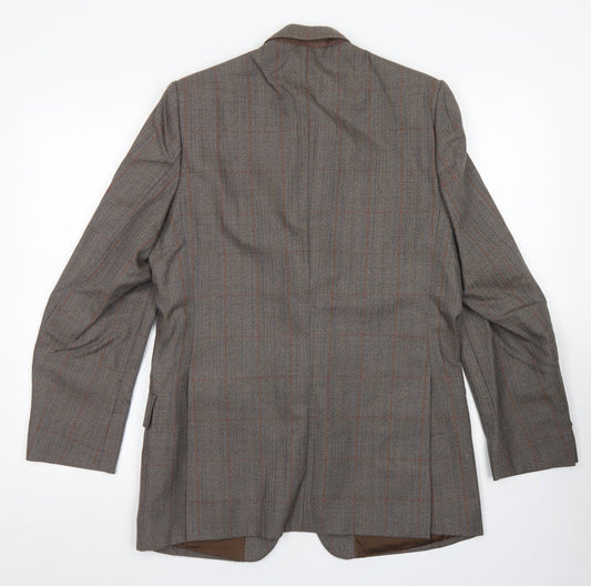 Hector James Mens Grey Plaid Wool Jacket Blazer Size 38