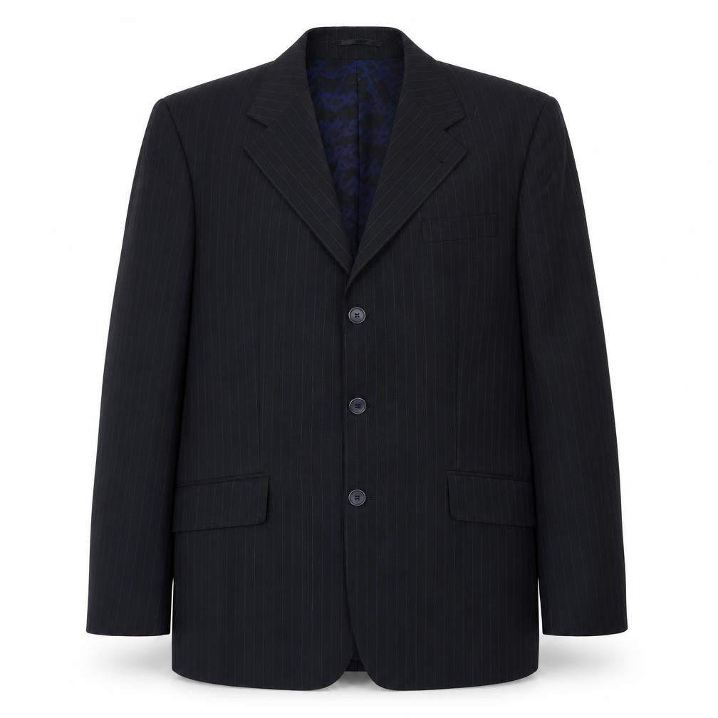 George Mens Black Striped Polyester Jacket Blazer Size 40