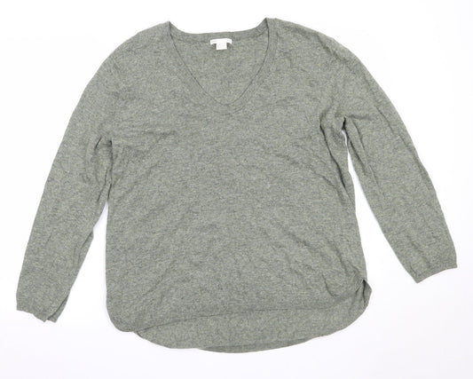H&M Womens Green V-Neck  Polyamide Pullover Jumper Size L