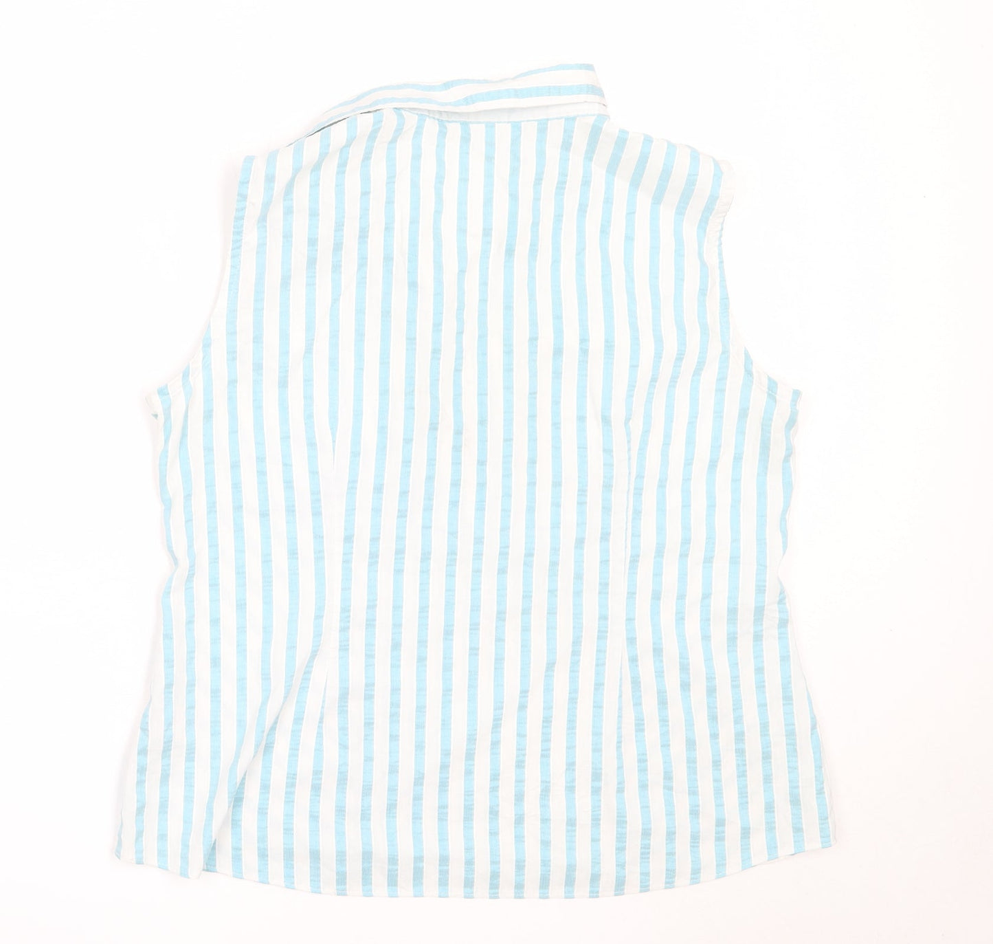 Marks and Spencer Womens Blue Striped Cotton Basic Button-Up Size 14 Collared