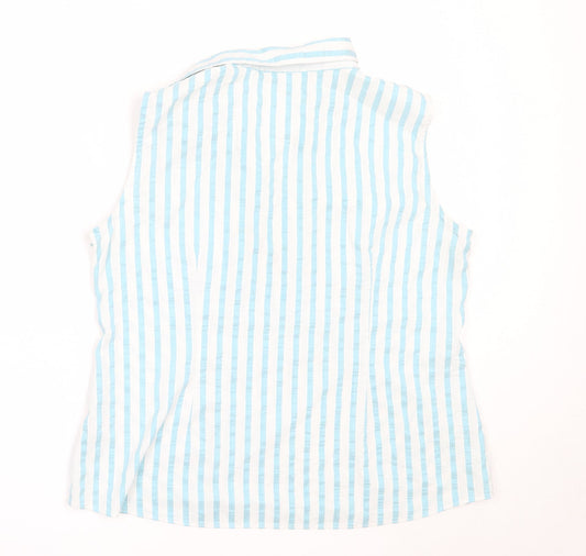 Marks and Spencer Womens Blue Striped Cotton Basic Button-Up Size 14 Collared