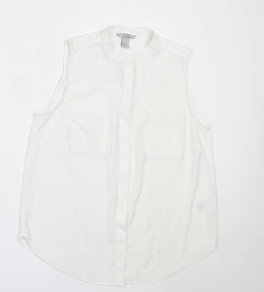 H&M Womens White  Polyester Basic Button-Up Size 38 Round Neck