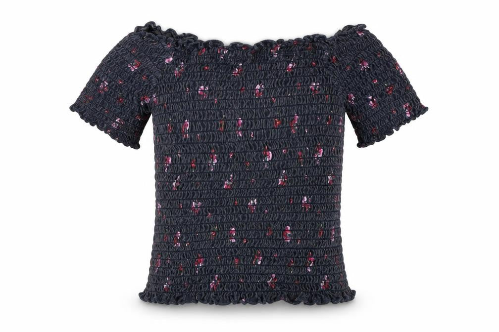 Primark Girls Grey Floral Cotton Tunic T-Shirt Size 7-8 Years Off the Shoulder Pullover