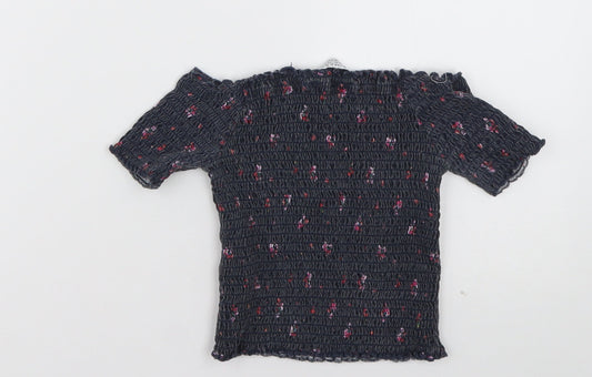 Primark Girls Grey Floral Cotton Tunic T-Shirt Size 7-8 Years Off the Shoulder Pullover