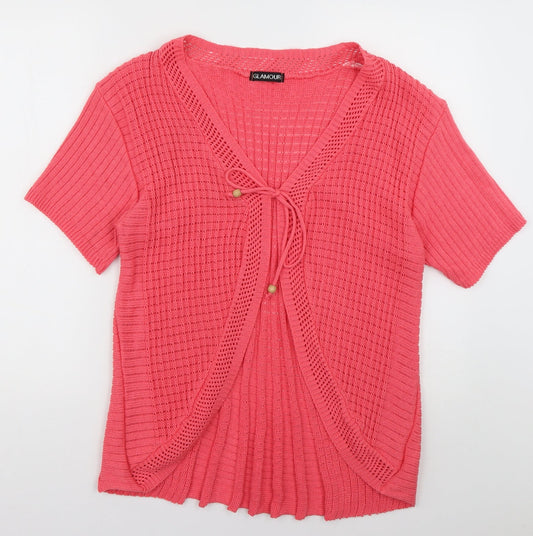 Glamour Womens Pink V-Neck  Acrylic Cardigan Jumper Size L