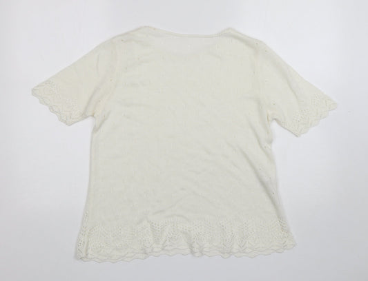 St Michael  Womens White Round Neck  Acrylic Pullover Jumper Size 12