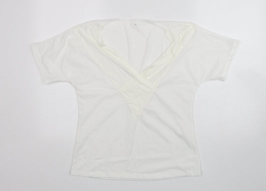 Preworn Womens White  Cotton Basic T-Shirt Size M V-Neck