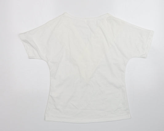 Preworn Womens White  Cotton Basic T-Shirt Size M V-Neck