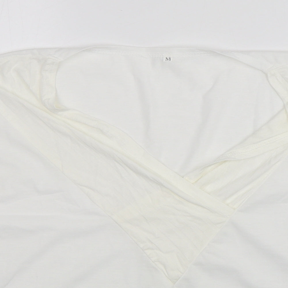 Preworn Womens White  Cotton Basic T-Shirt Size M V-Neck