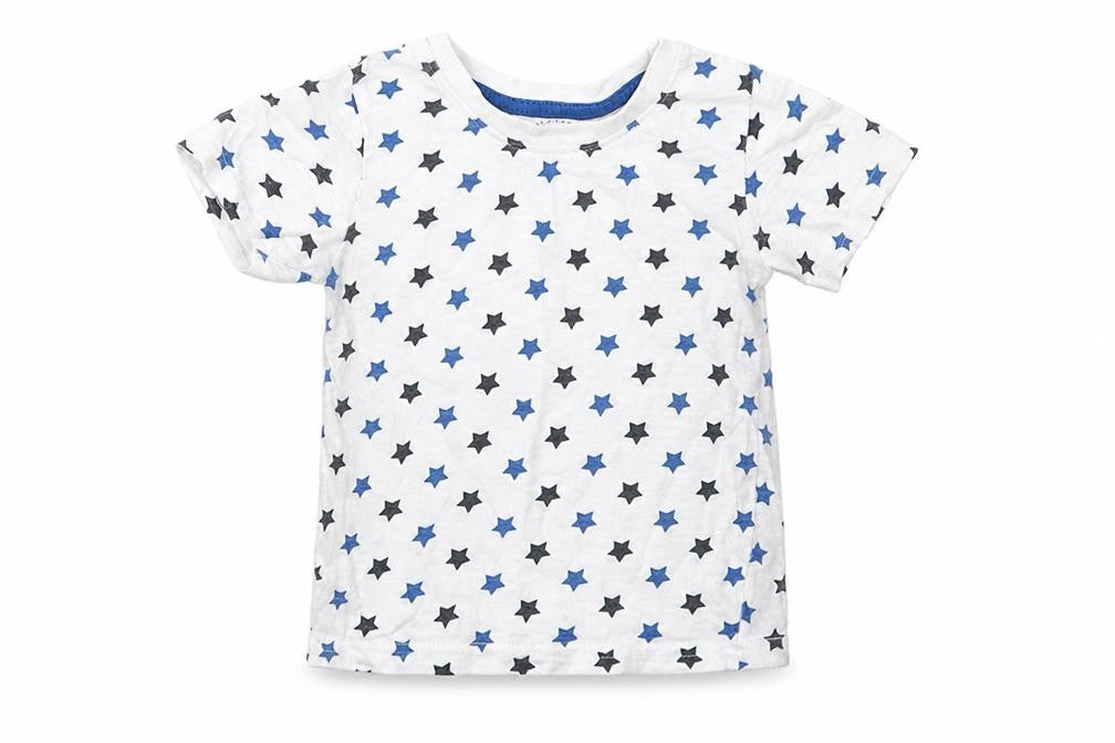 Primark Baby White Geometric Cotton Basic T-Shirt Size 12-18 Months Crew Neck  - Star Print