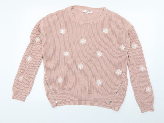 NEXT Womens Pink Roll Neck Geometric Acrylic Pullover Jumper Size 10