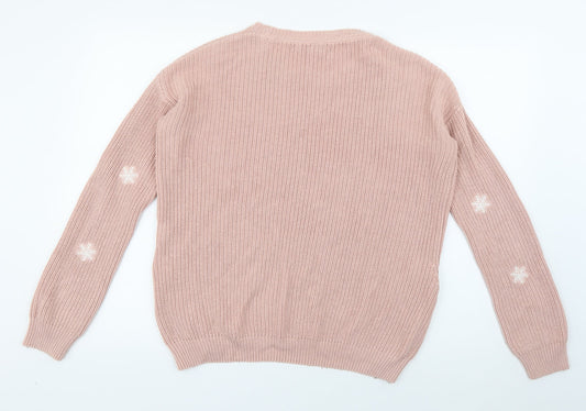 NEXT Womens Pink Roll Neck Geometric Acrylic Pullover Jumper Size 10