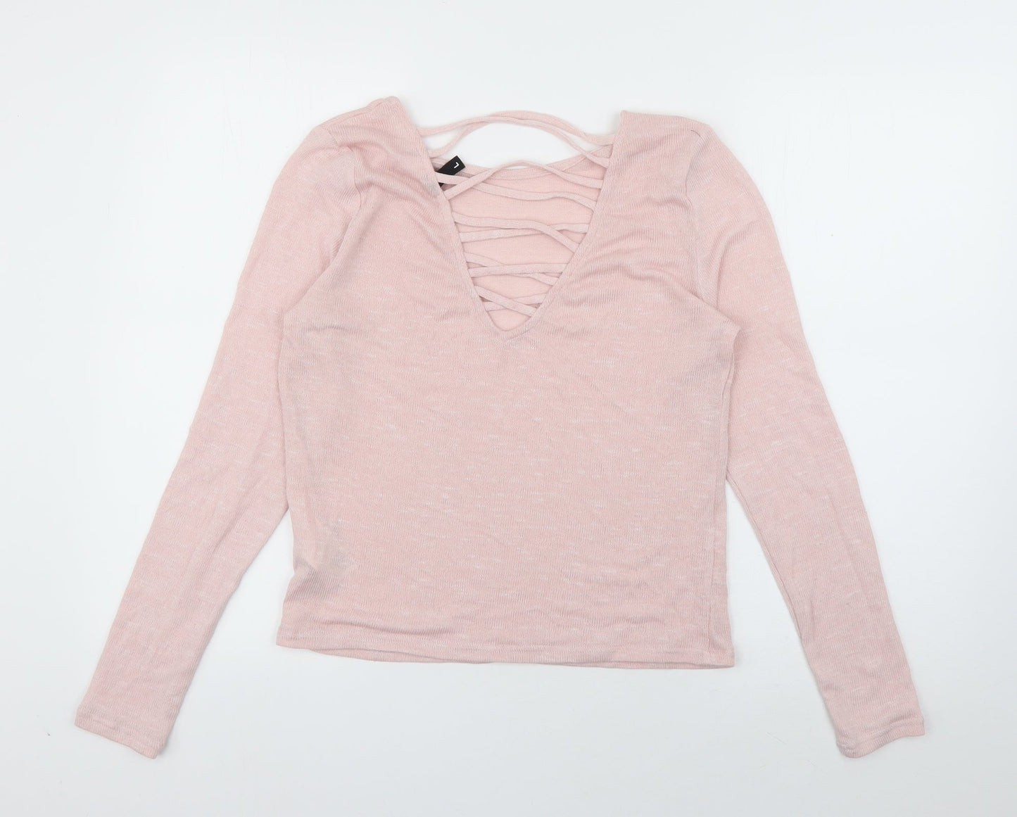 Divided Womens Pink Scoop Neck  Polyester Pullover Jumper Size L   - Cross Detail