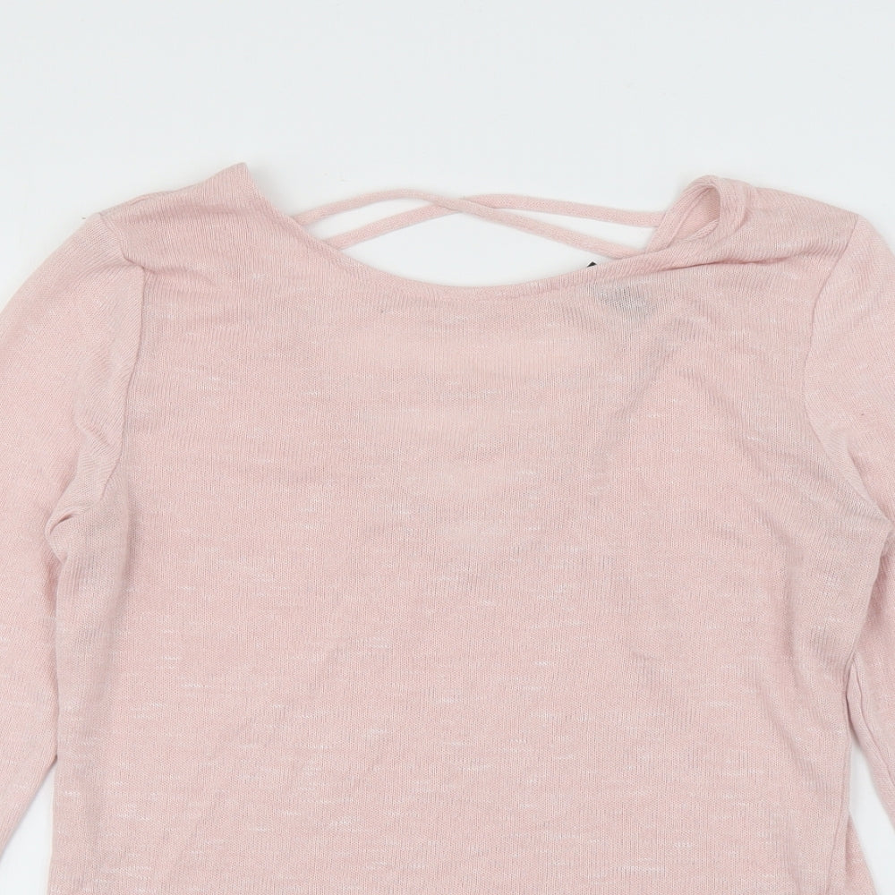 Divided Womens Pink Scoop Neck  Polyester Pullover Jumper Size L   - Cross Detail
