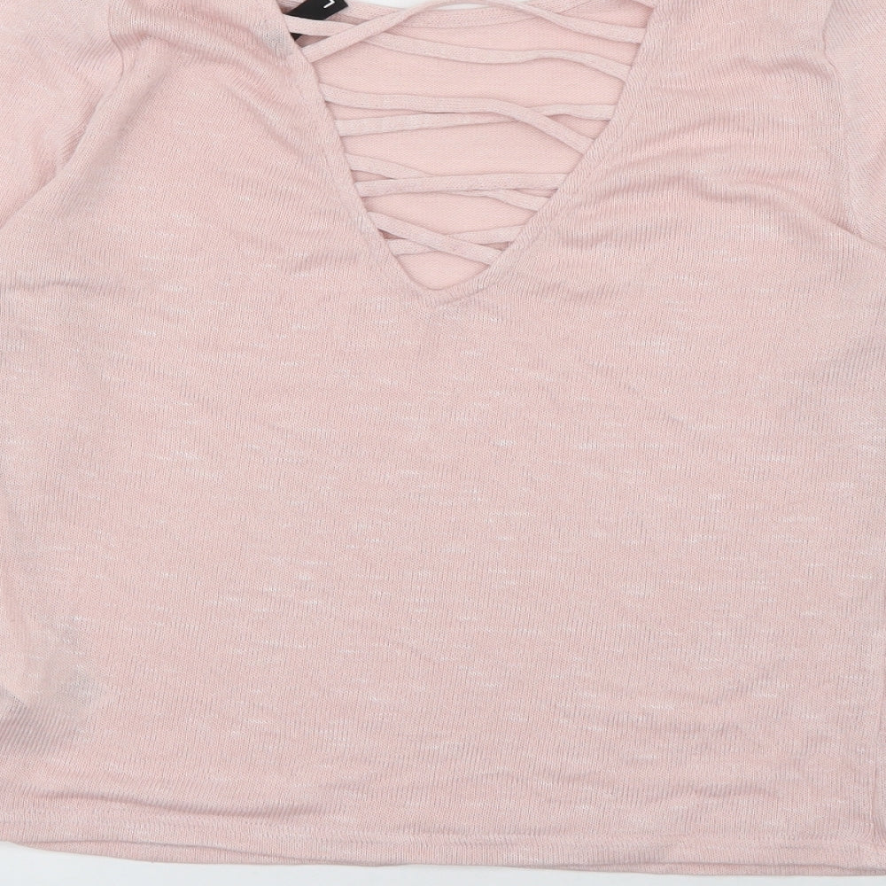 Divided Womens Pink Scoop Neck  Polyester Pullover Jumper Size L   - Cross Detail