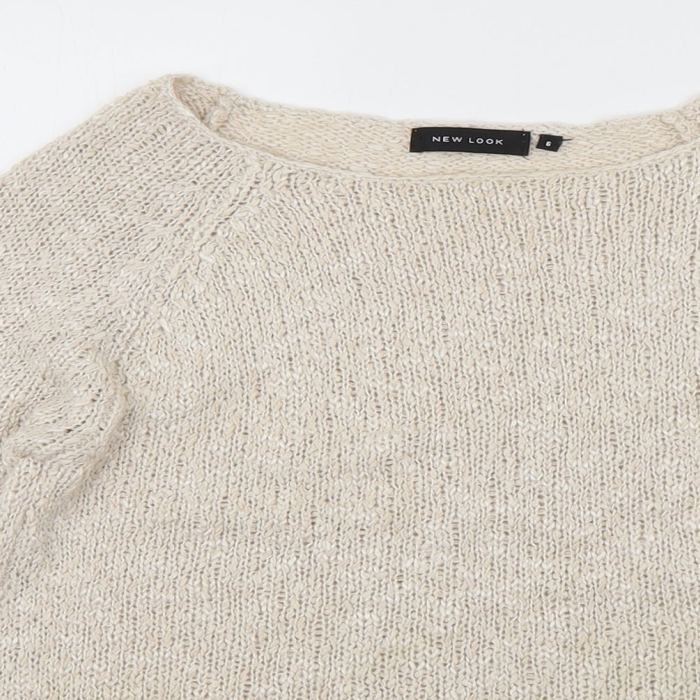 New Look Womens Ivory Boat Neck  Acrylic Pullover Jumper Size 6