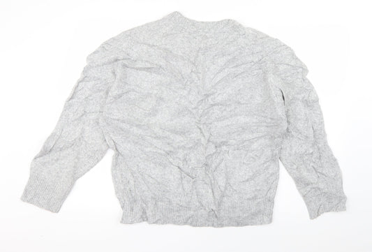 Zara Womens Grey V-Neck  Acrylic Pullover Jumper Size S