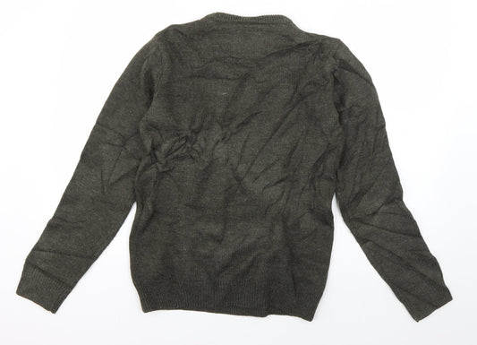 Threadbare Mens Green Crew Neck  Acrylic Pullover Jumper Size S   - Hipster Reindeer