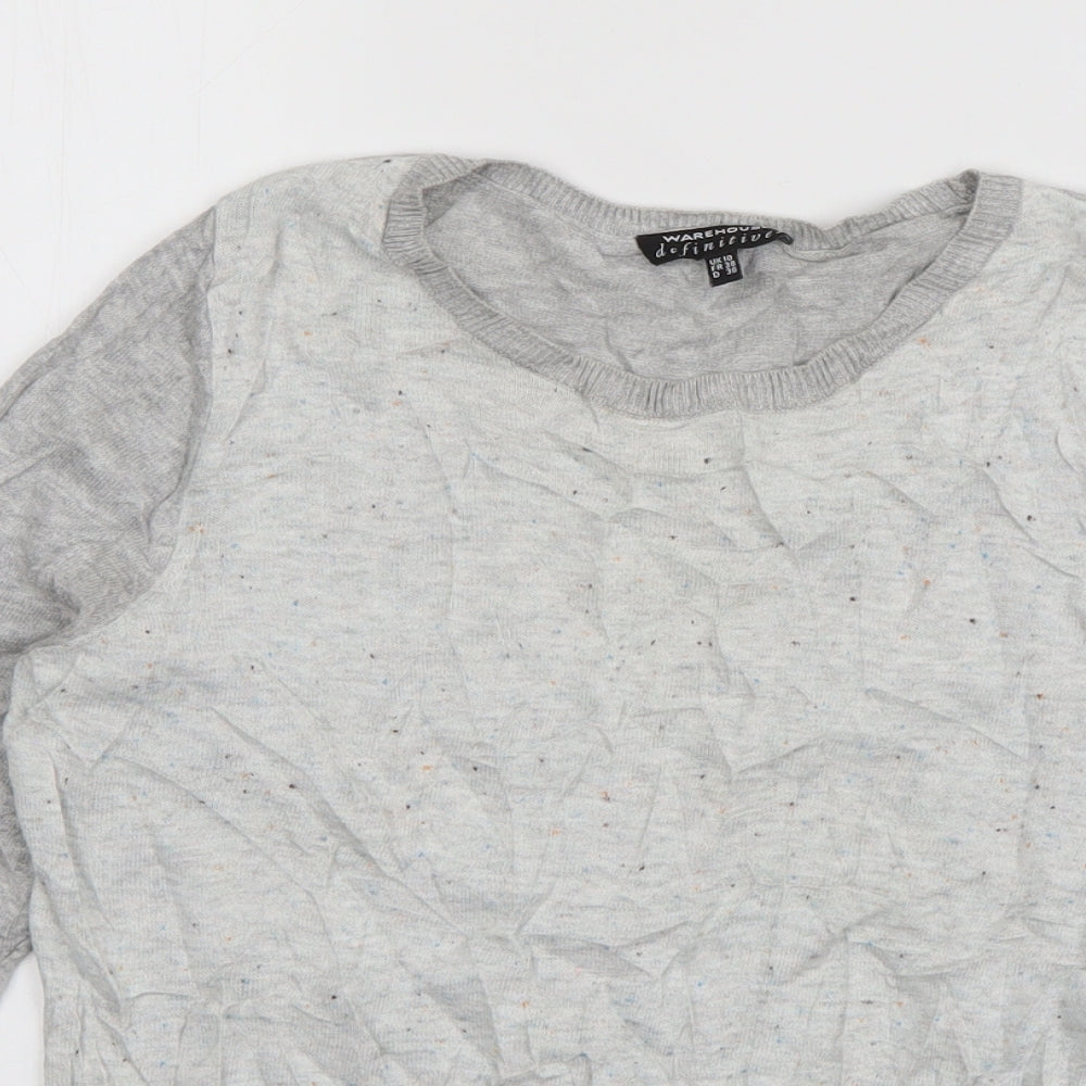 Warehouse Womens Grey Round Neck  Cotton Pullover Jumper Size 10