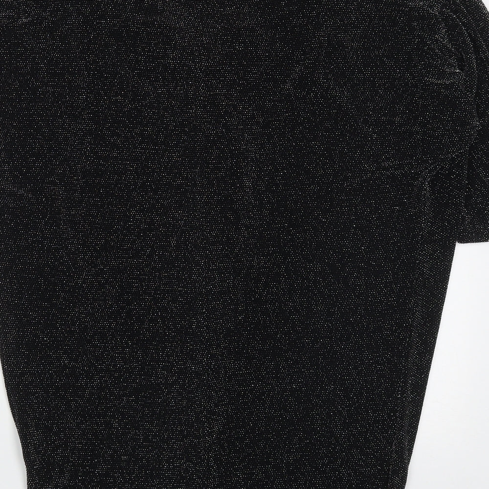Planet Womens Black  Nylon Basic T-Shirt Size M Round Neck