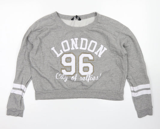 915 Generation Girls Grey  Cotton Pullover Sweatshirt Size 14-15 Years   - Cropepd