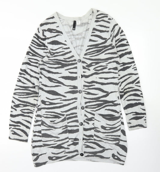 Divided Womens Grey V-Neck Animal Print Viscose Cardigan Jumper Size 12