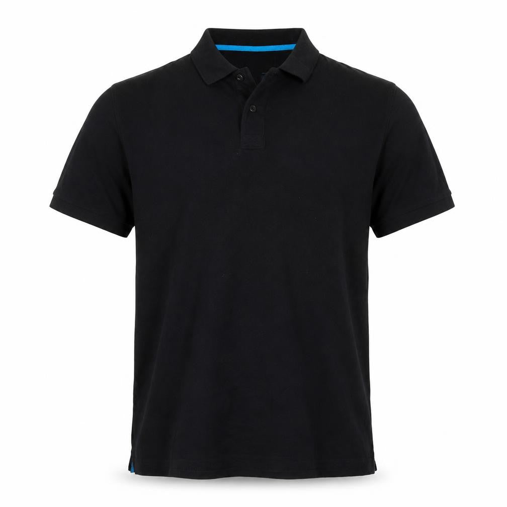 Easy Mens Black  Cotton  Polo Size L Collared Button