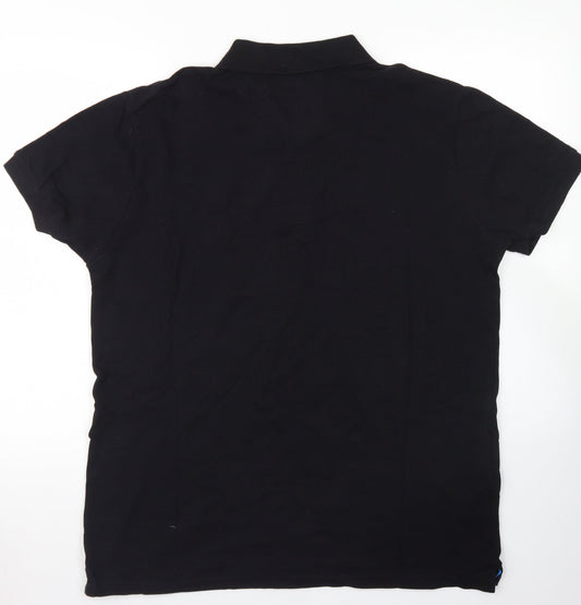 Easy Mens Black  Cotton  Polo Size L Collared Button