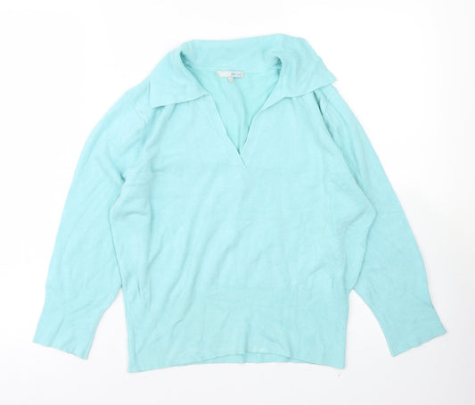 Nouveau Edition Womens Blue Collared  Viscose Pullover Jumper Size L