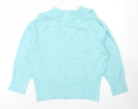 Nouveau Edition Womens Blue Collared  Viscose Pullover Jumper Size L