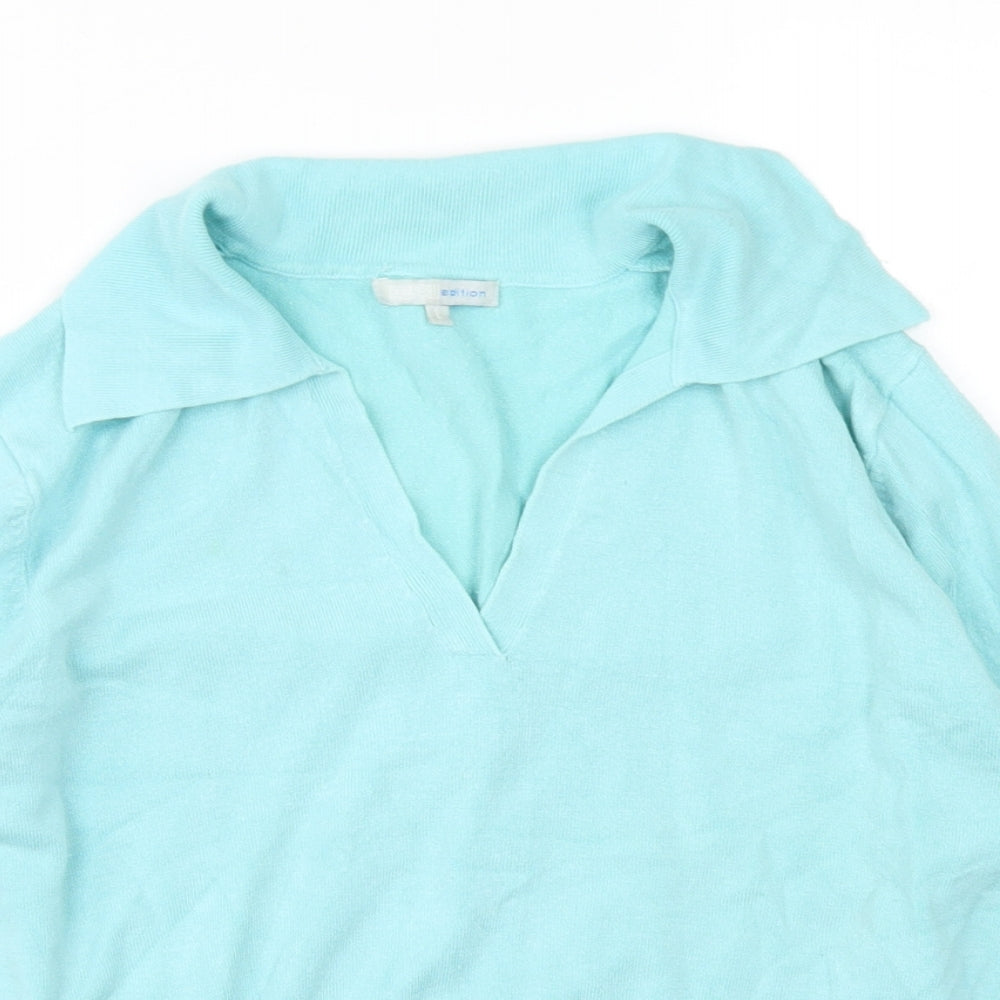 Nouveau Edition Womens Blue Collared  Viscose Pullover Jumper Size L