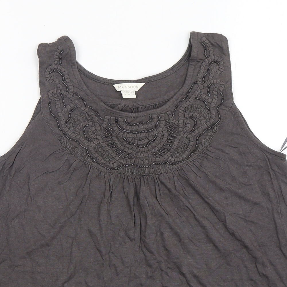 Monsoon Womens Grey  Viscose Basic Tank Size 10 Round Neck